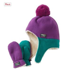 L.L. Bean Kids' Vibrant Purple and Teal Hat and Mittens